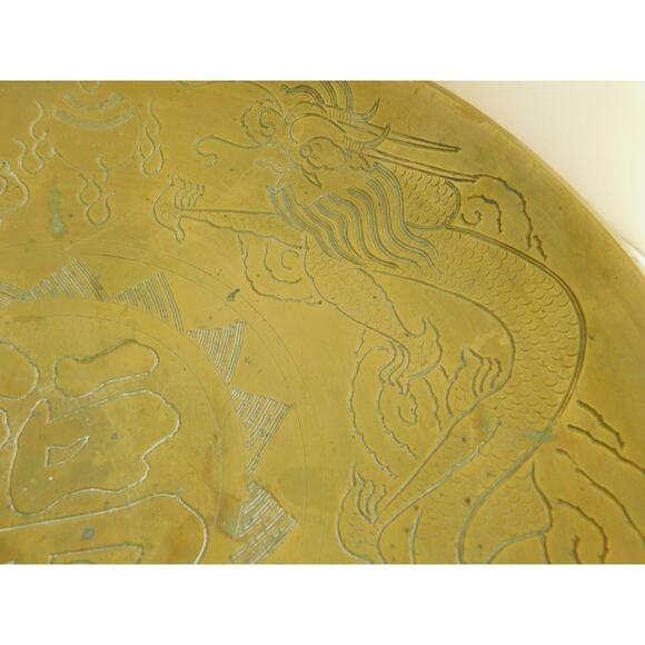 Vintage Chinese Brass Water Gong Decorative Bowl Serpents Dragons 12" - Picture 7 of 7
